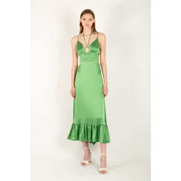 NWT Secret Mission Kelly Green 100% Silk 'Kathleen' Maxi Dress Size Small - Picture 4 of 7
